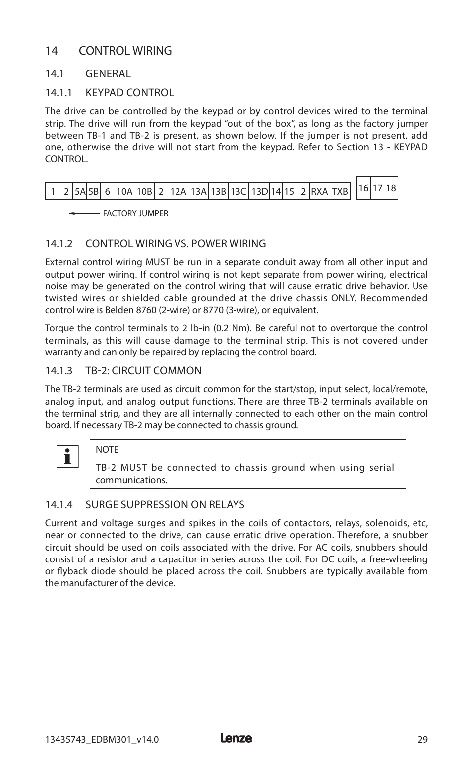 14 control wiring | Lenze MC3000 Series User Manual | Page 33 / 84