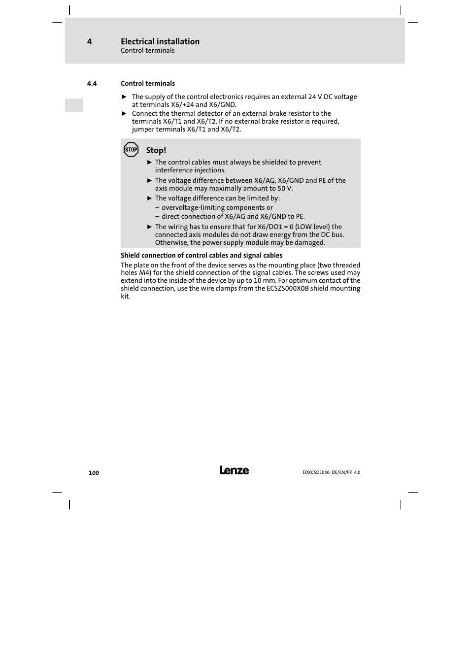 Control terminals | Lenze ECSDExxx User Manual | Page 100 / 170