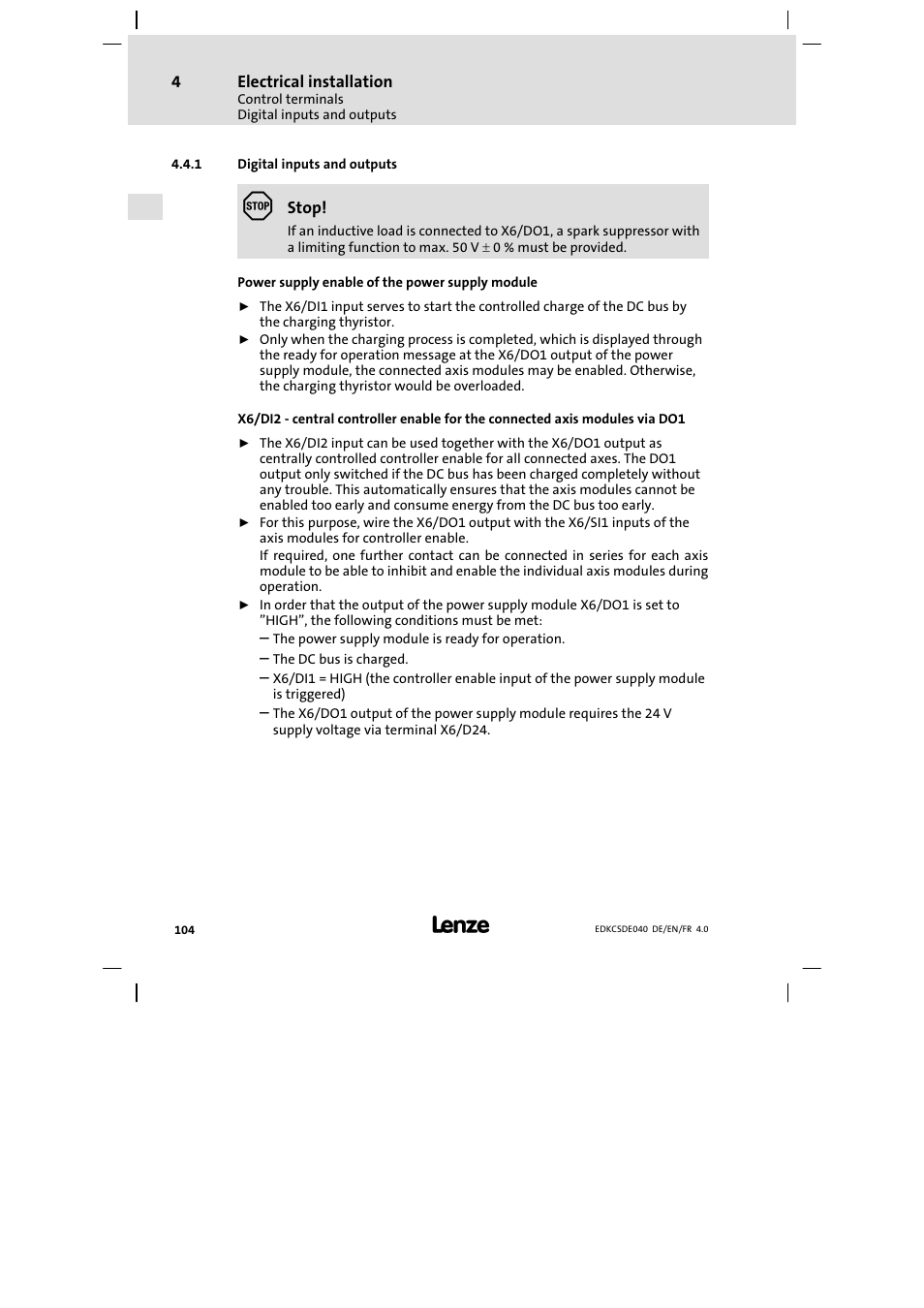 Digital inputs and outputs | Lenze ECSDExxx User Manual | Page 104 / 170