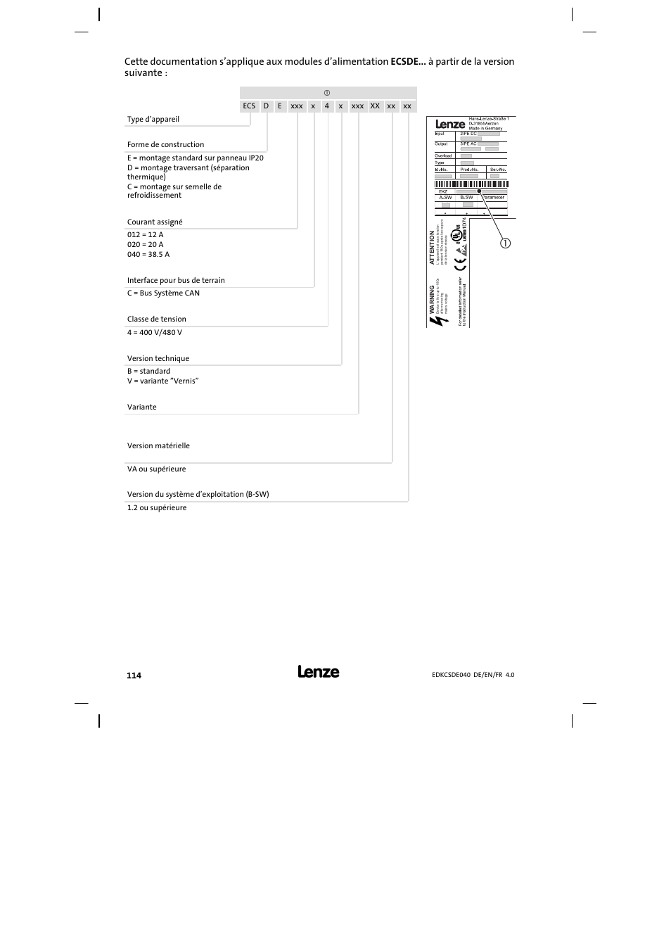 Cette documentation s’applique aux | Lenze ECSDExxx User Manual | Page 114 / 170