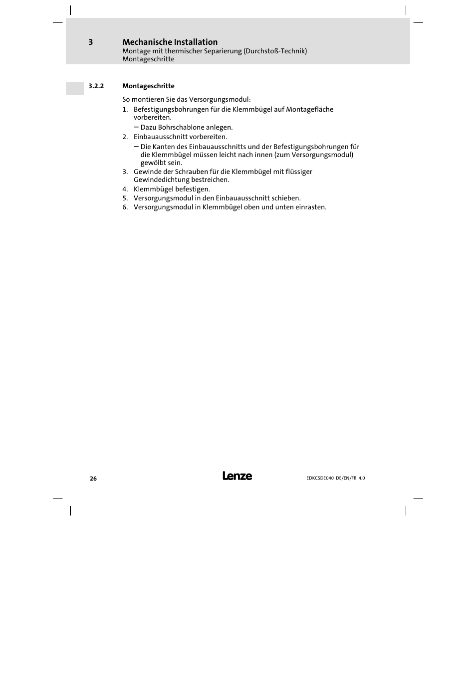 Montageschritte | Lenze ECSDExxx User Manual | Page 26 / 170