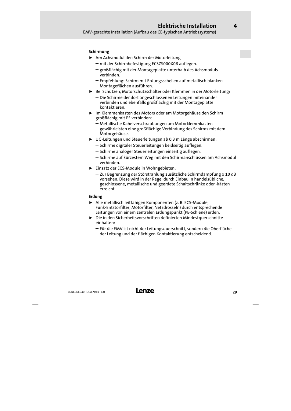 Elektrische installation | Lenze ECSDExxx User Manual | Page 29 / 170