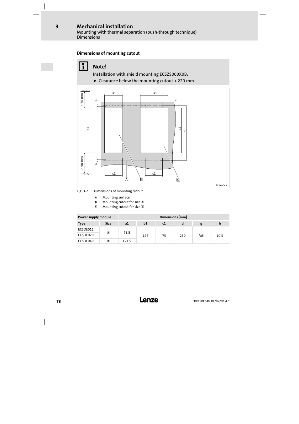 Mechanical installation | Lenze ECSDExxx User Manual | Page 78 / 170