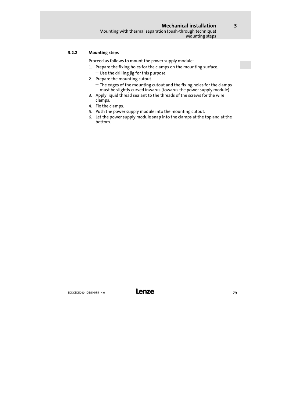Mounting steps | Lenze ECSDExxx User Manual | Page 79 / 170