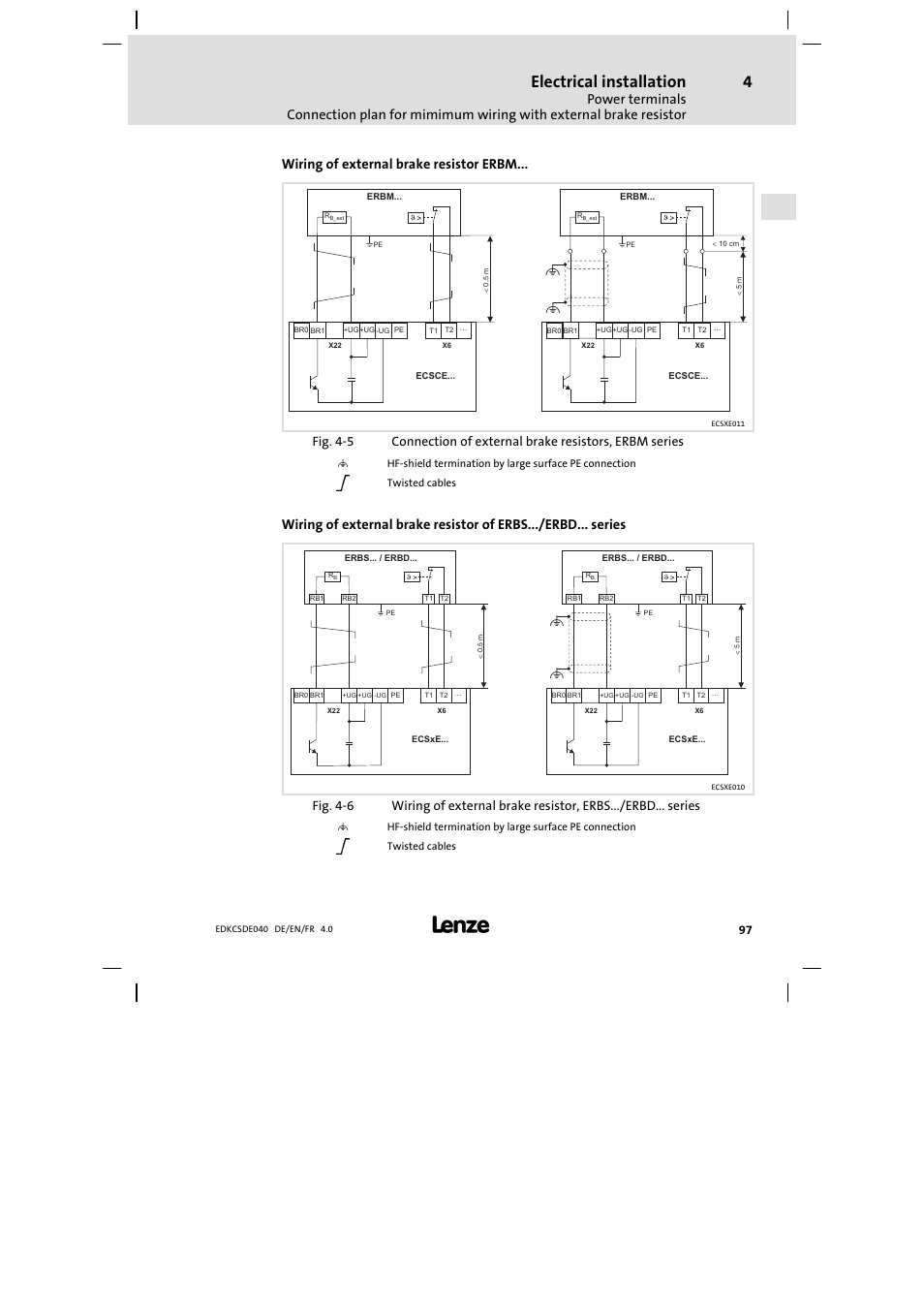 Electrical installation, Wiring of external brake resistor erbm | Lenze ECSDExxx User Manual | Page 97 / 170