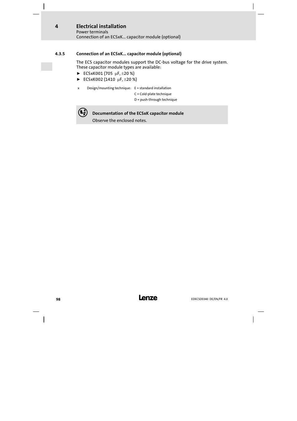 Lenze ECSDExxx User Manual | Page 98 / 170