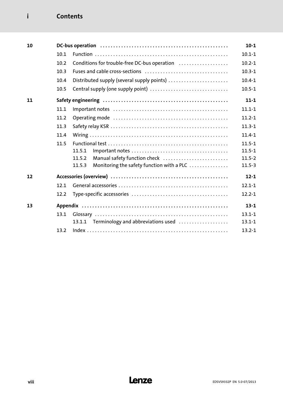 Contents i | Lenze EVS9332xP User Manual | Page 10 / 445