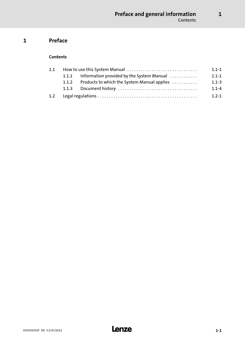 Preface, Preface and general information, 1preface | Lenze EVS9332xP User Manual | Page 11 / 445