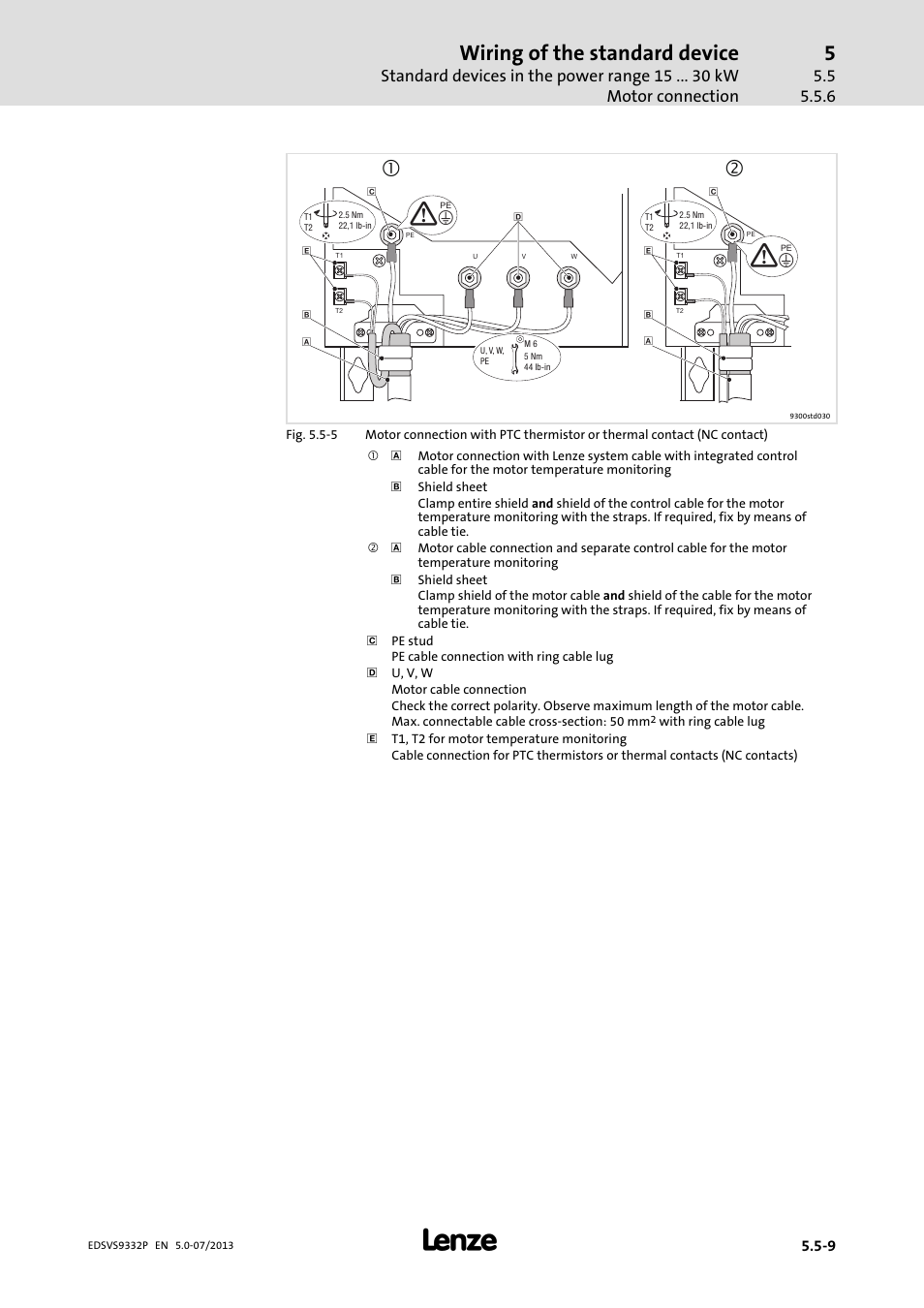Wiring of the standard device | Lenze EVS9332xP User Manual | Page 113 / 445