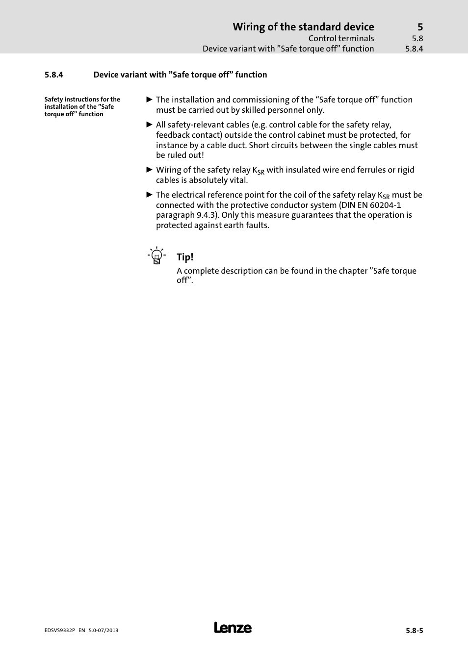 Device variant with "safe torque off" function, Wiring of the standard device | Lenze EVS9332xP User Manual | Page 141 / 445