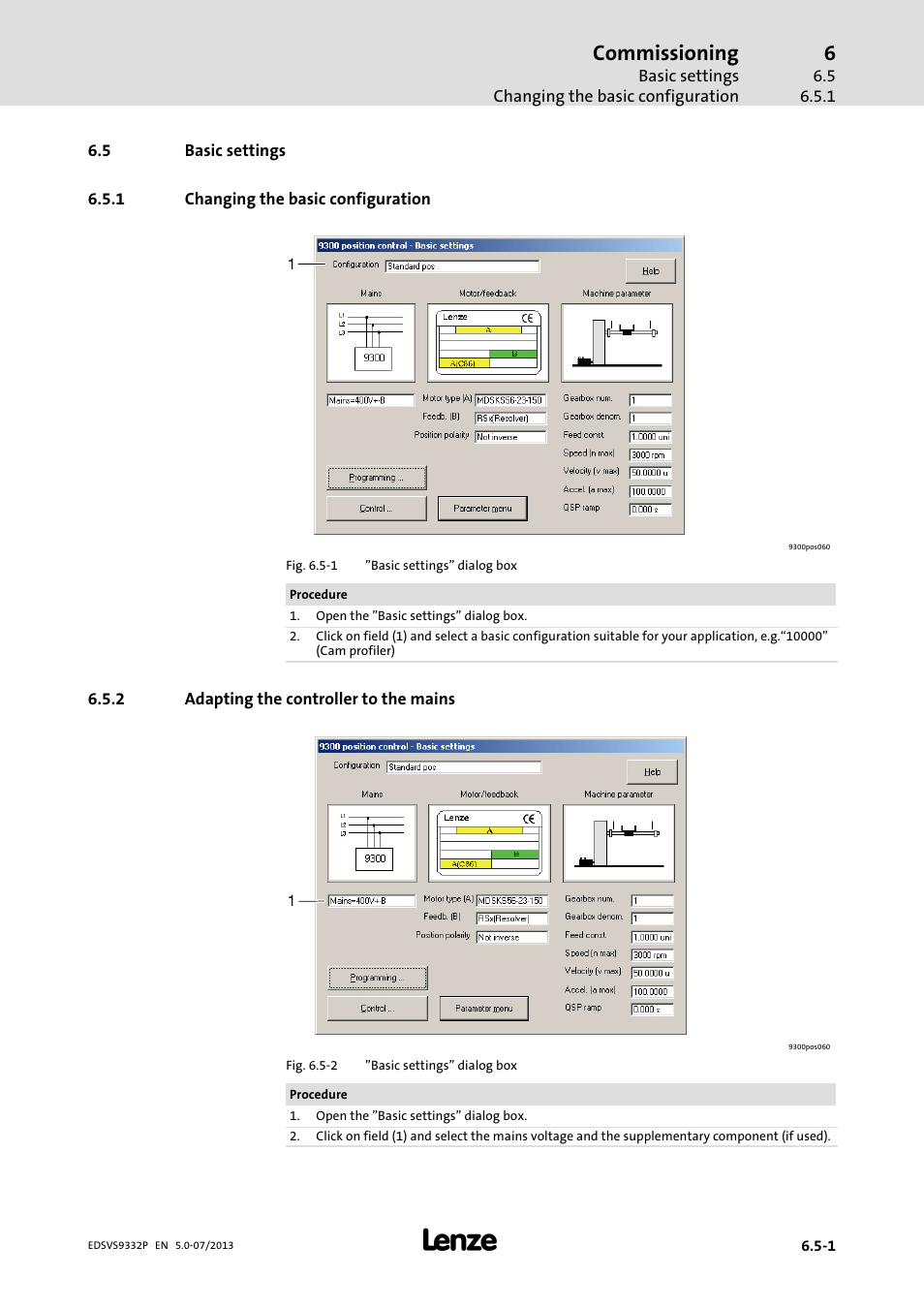 Basic settings, Changing the basic configuration, Adapting the controller to the mains | Commissioning | Lenze EVS9332xP User Manual | Page 169 / 445