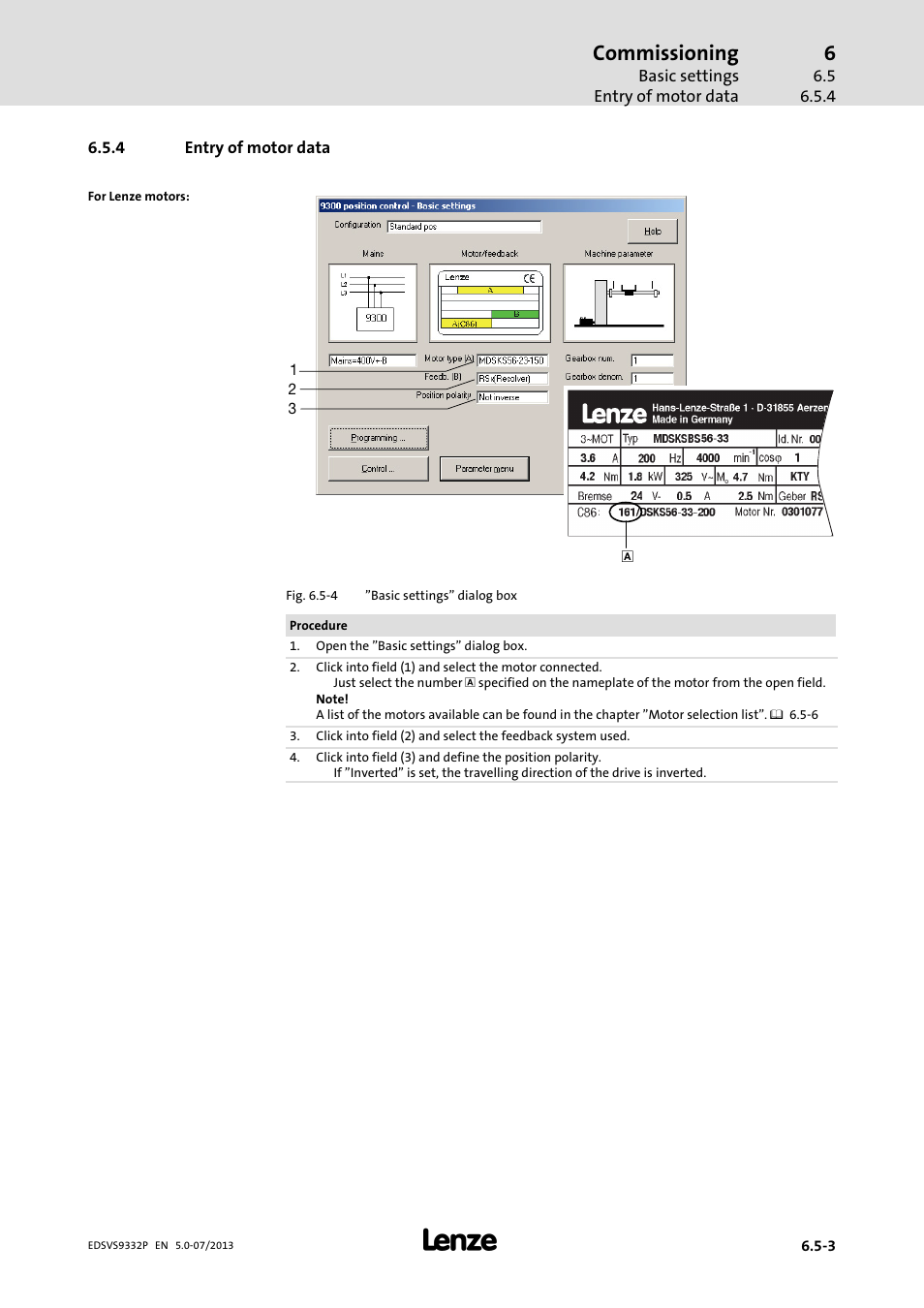 Entry of motor data, Commissioning | Lenze EVS9332xP User Manual | Page 171 / 445