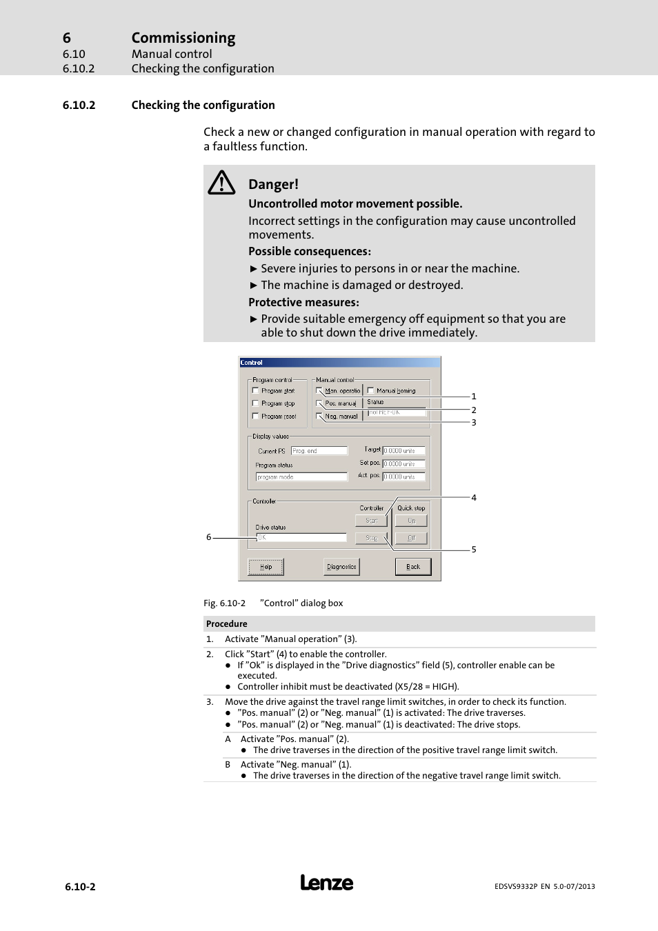 Checking the configuration, Commissioning, Danger | Lenze EVS9332xP User Manual | Page 202 / 445