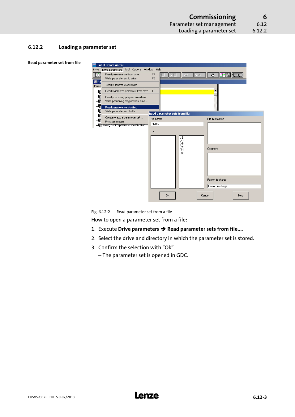 Loading a parameter set, Commissioning | Lenze EVS9332xP User Manual | Page 215 / 445