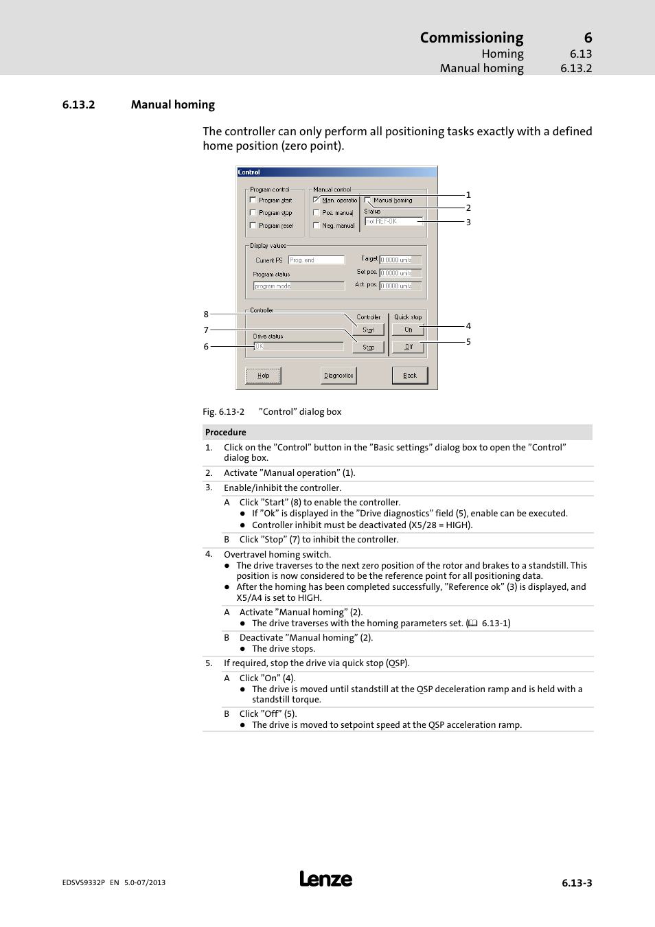 Manual homing, Commissioning | Lenze EVS9332xP User Manual | Page 219 / 445