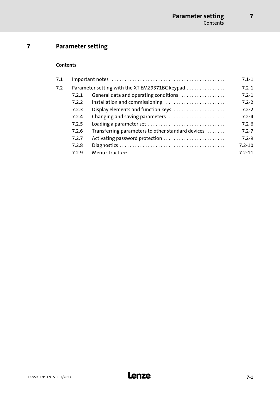 Parameter setting, 7parameter setting | Lenze EVS9332xP User Manual | Page 231 / 445