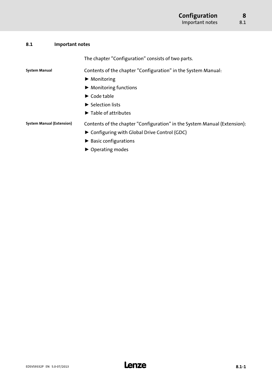 Important notes, Configuration | Lenze EVS9332xP User Manual | Page 249 / 445