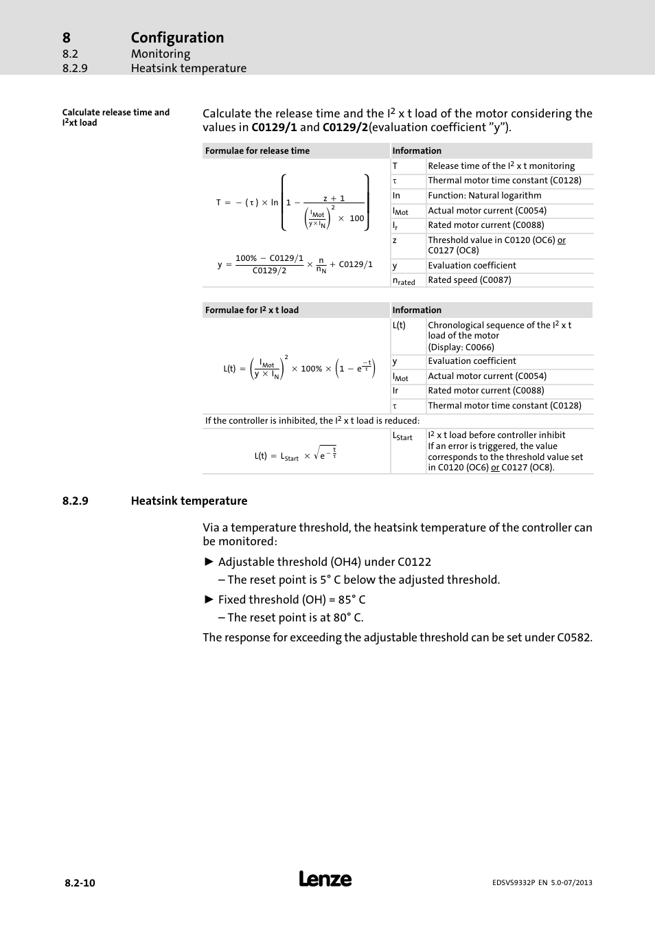 Heatsink temperature, Ȧȧ ȡ ȣ, Ȧȧ ȣ ȥ | Configuration | Lenze EVS9332xP User Manual | Page 260 / 445