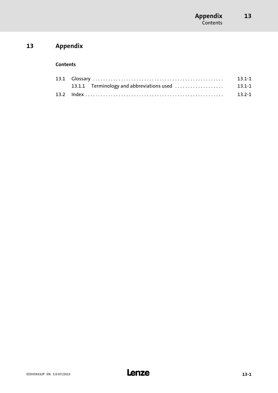 Appendix, 13 appendix | Lenze EVS9332xP User Manual | Page 435 / 445