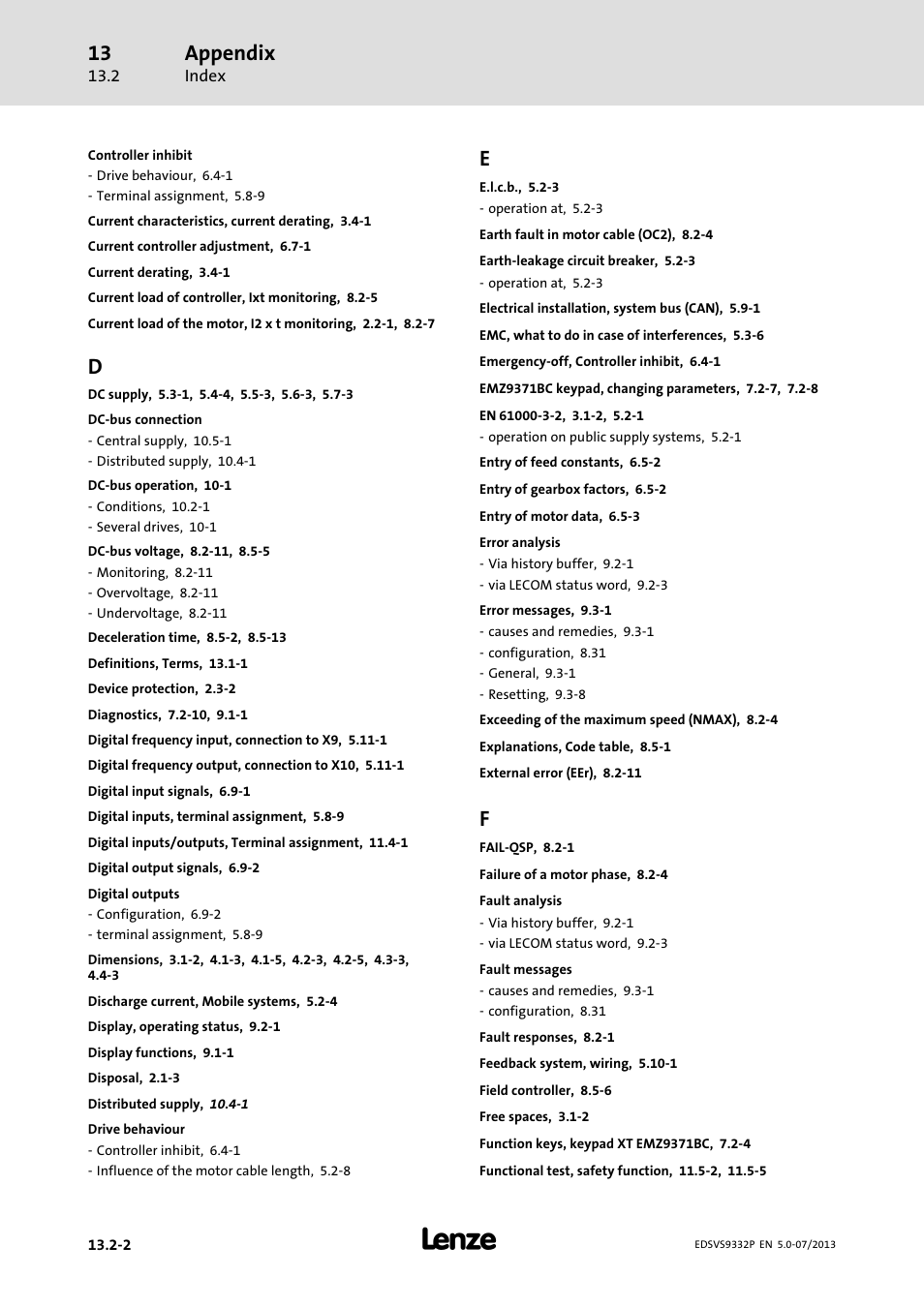 Appendix | Lenze EVS9332xP User Manual | Page 440 / 445