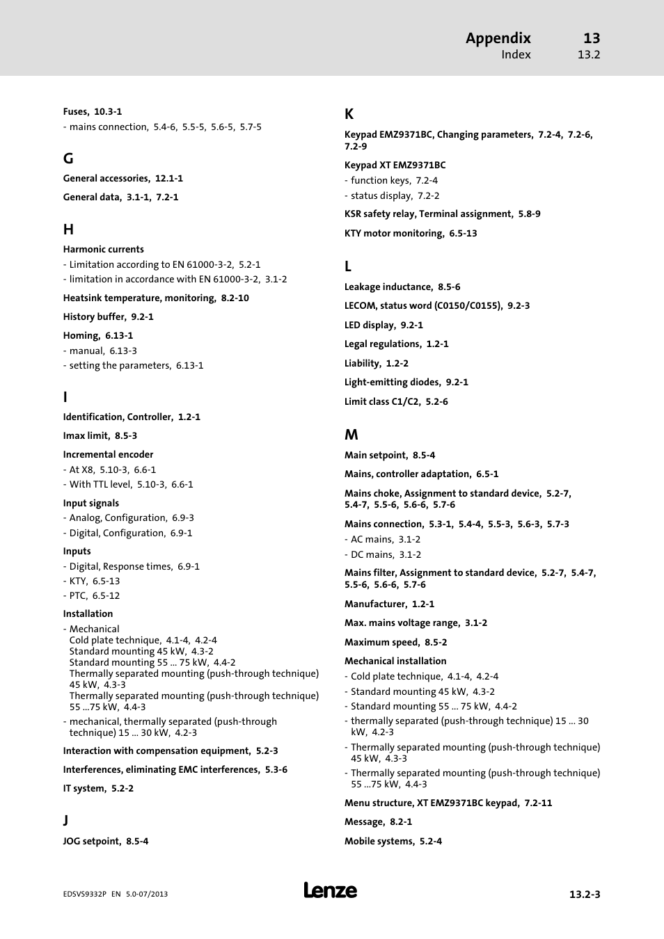 Appendix | Lenze EVS9332xP User Manual | Page 441 / 445