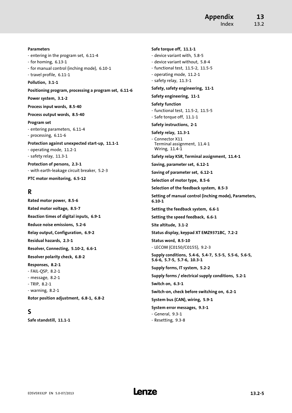 Appendix | Lenze EVS9332xP User Manual | Page 443 / 445