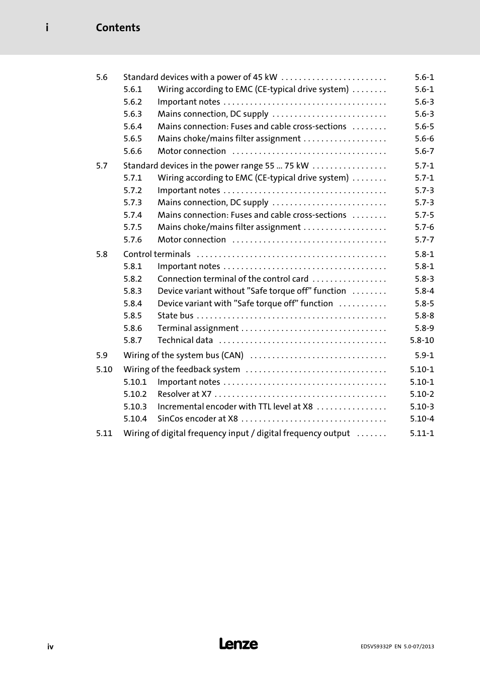 Contents i | Lenze EVS9332xP User Manual | Page 6 / 445
