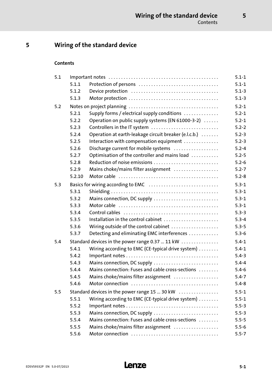 Wiring of the standard device, 5wiring of the standard device | Lenze EVS9332xP User Manual | Page 71 / 445