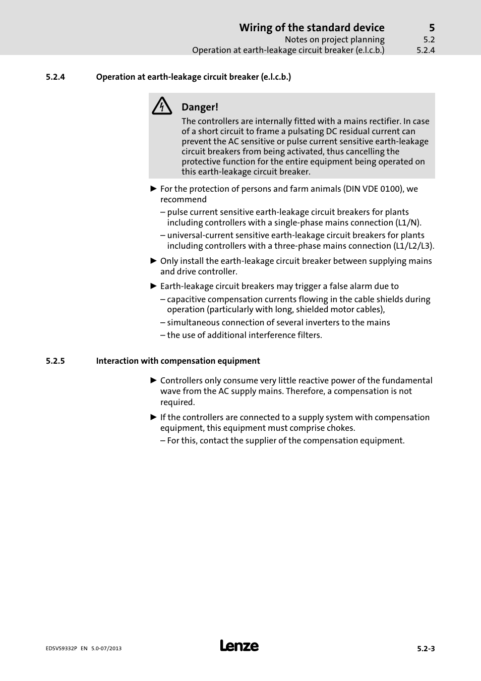 Interaction with compensation equipment, Wiring of the standard device | Lenze EVS9332xP User Manual | Page 79 / 445