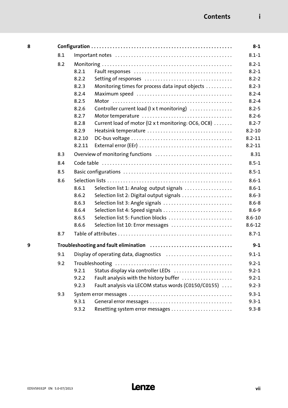 Contents i | Lenze EVS9332xP User Manual | Page 9 / 445