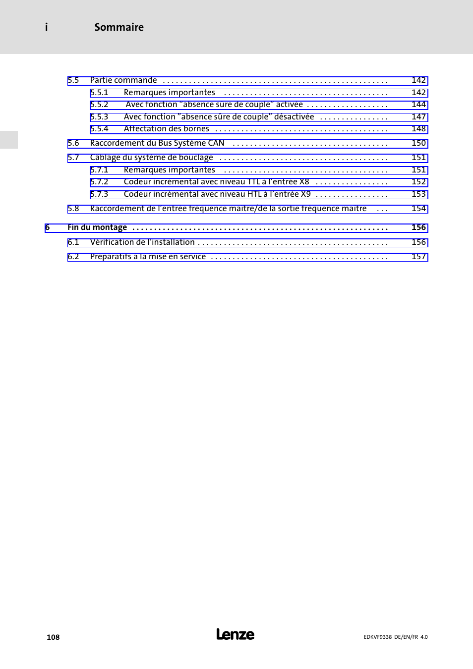 Sommaire i | Lenze EVF9338 User Manual | Page 108 / 158