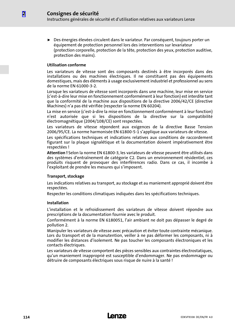 Lenze EVF9338 User Manual | Page 114 / 158