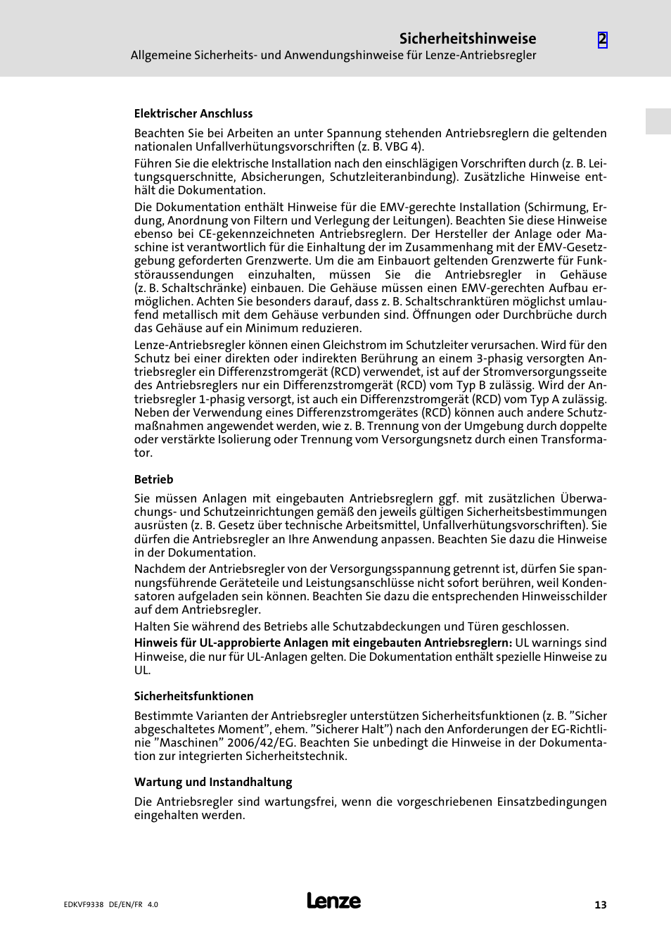 Lenze EVF9338 User Manual | Page 13 / 158