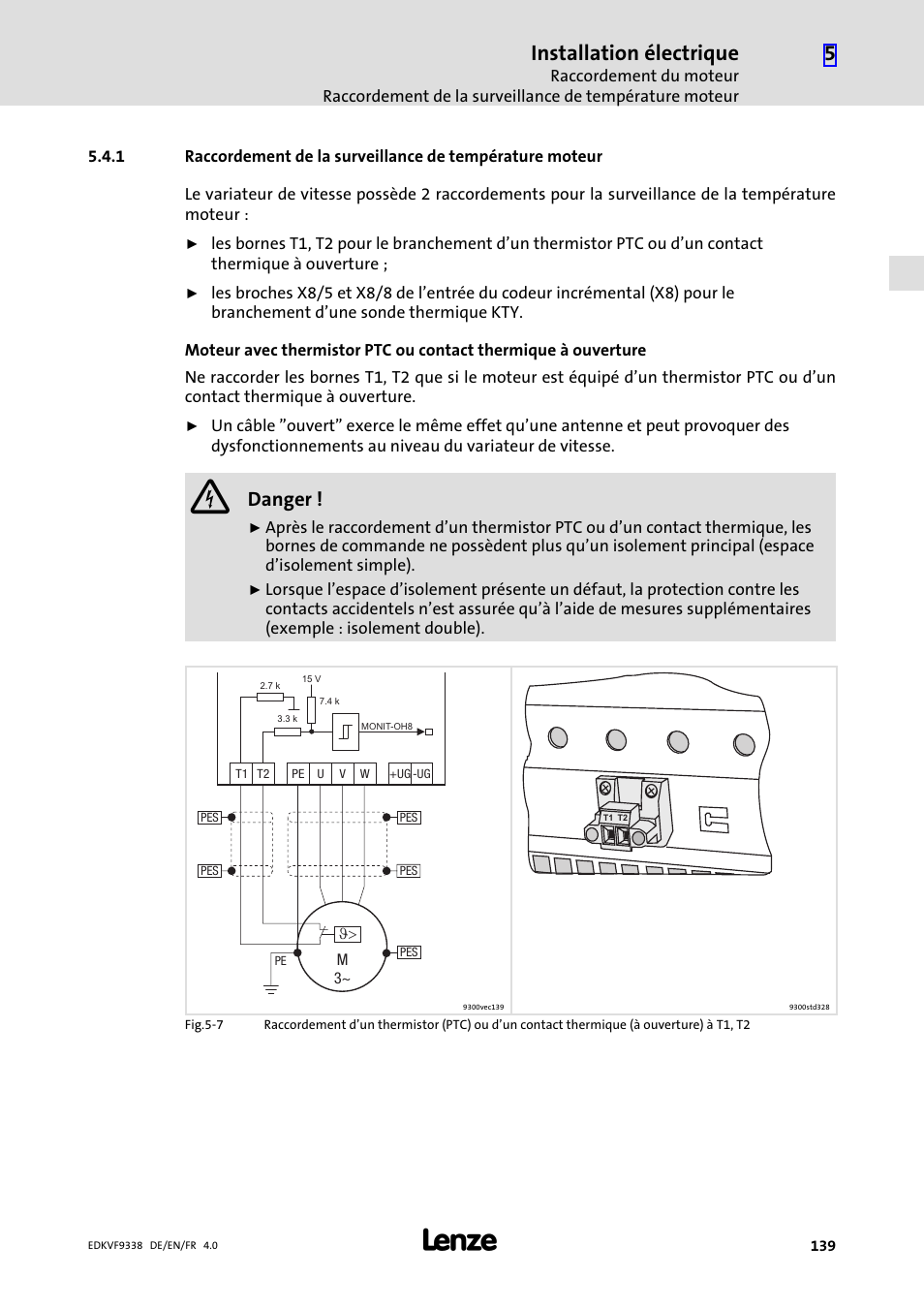 Installation électrique, Danger | Lenze EVF9338 User Manual | Page 139 / 158