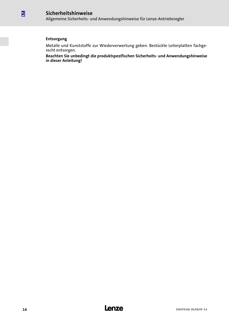 Lenze EVF9338 User Manual | Page 14 / 158
