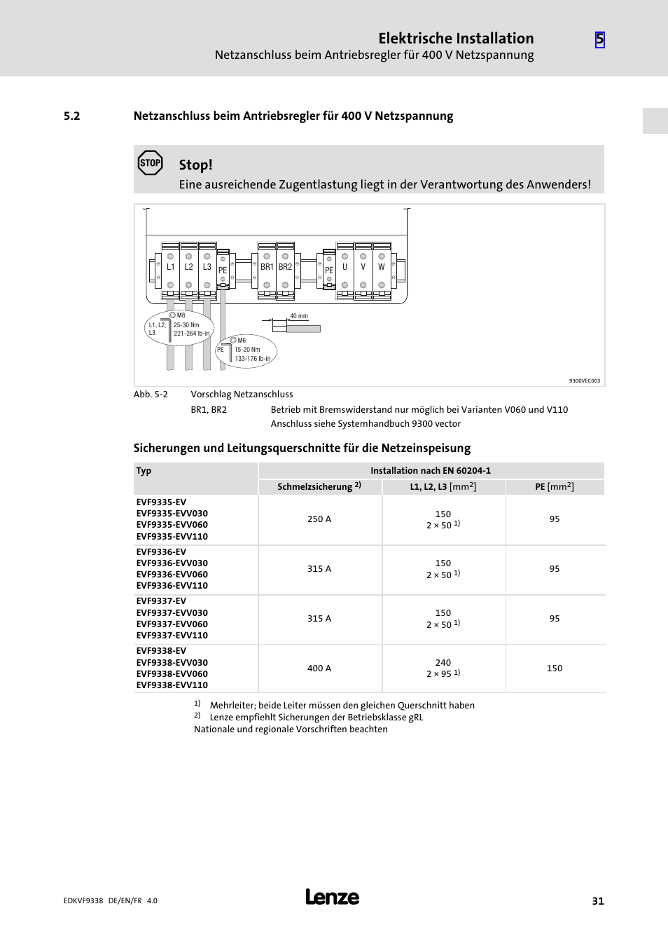 Elektrische installation, Stop | Lenze EVF9338 User Manual | Page 31 / 158