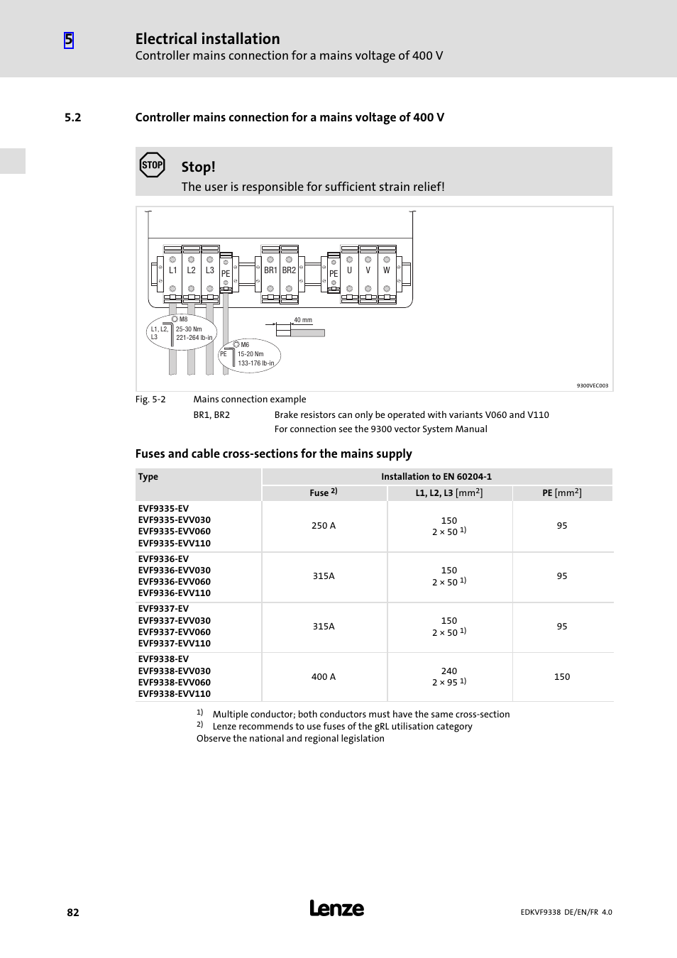 Electrical installation, Stop | Lenze EVF9338 User Manual | Page 82 / 158