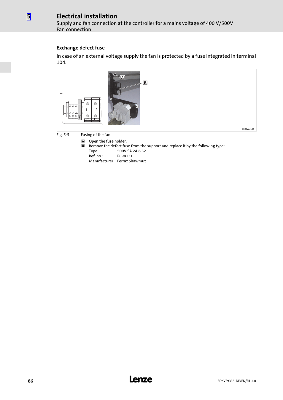 Electrical installation | Lenze EVF9338 User Manual | Page 86 / 158