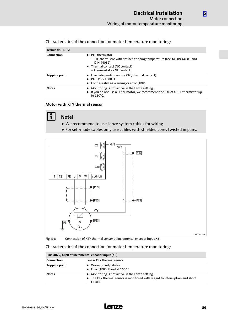 Electrical installation | Lenze EVF9338 User Manual | Page 89 / 158