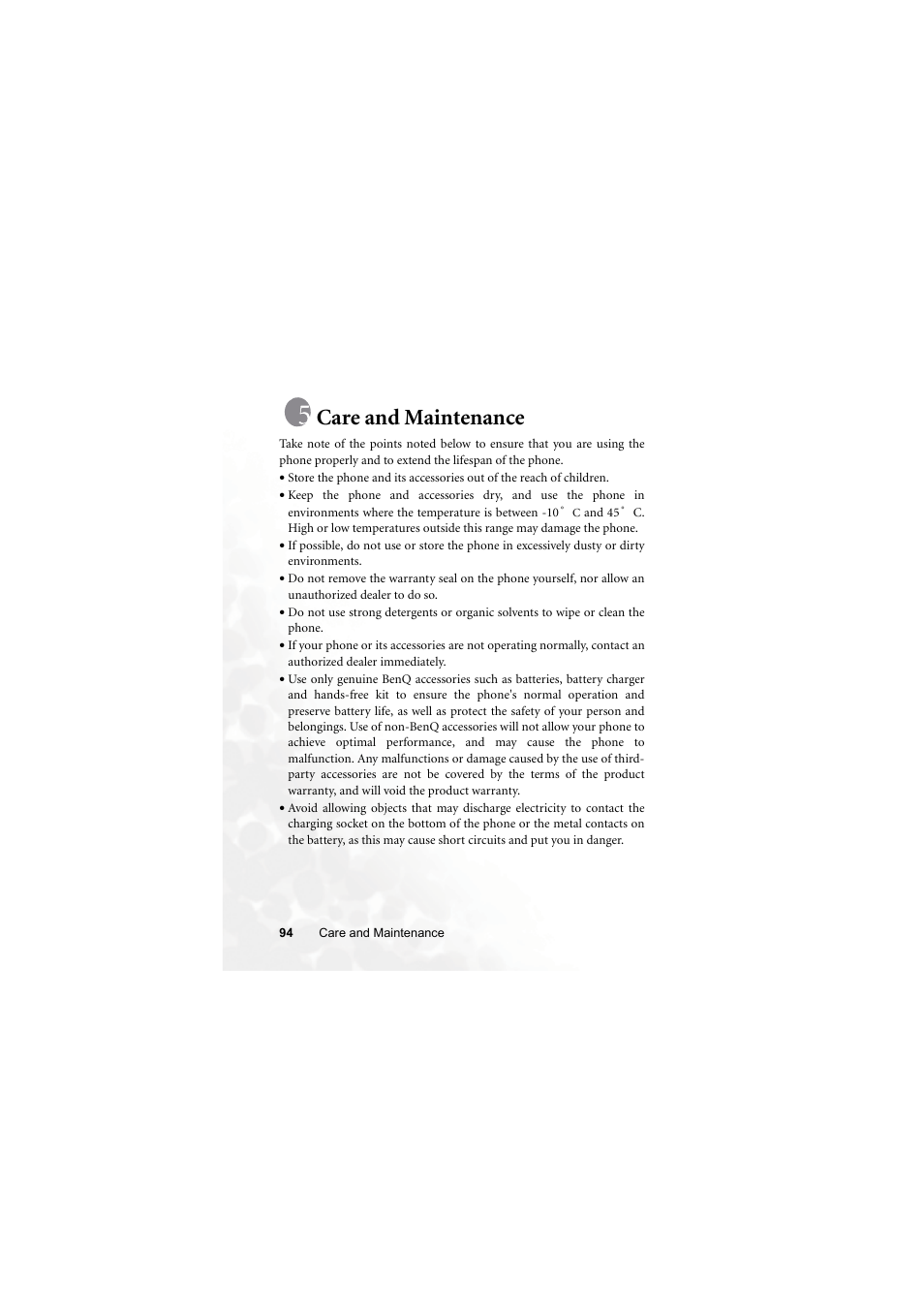 Care and maintenance | BenQ M315 User Manual | Page 106 / 110