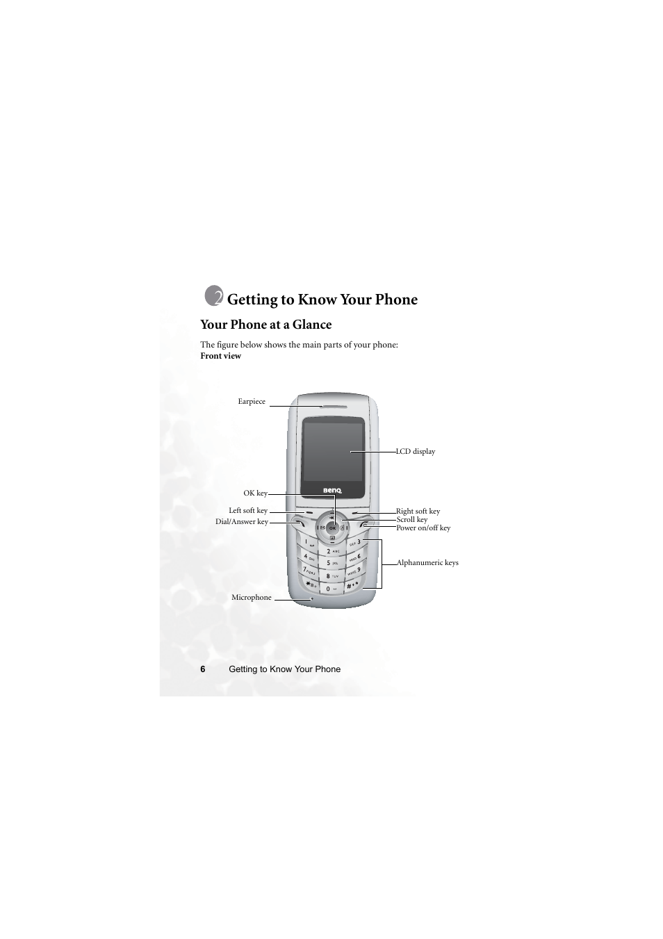 Getting to know your phone, Your phone at a glance | BenQ M315 User Manual | Page 18 / 110