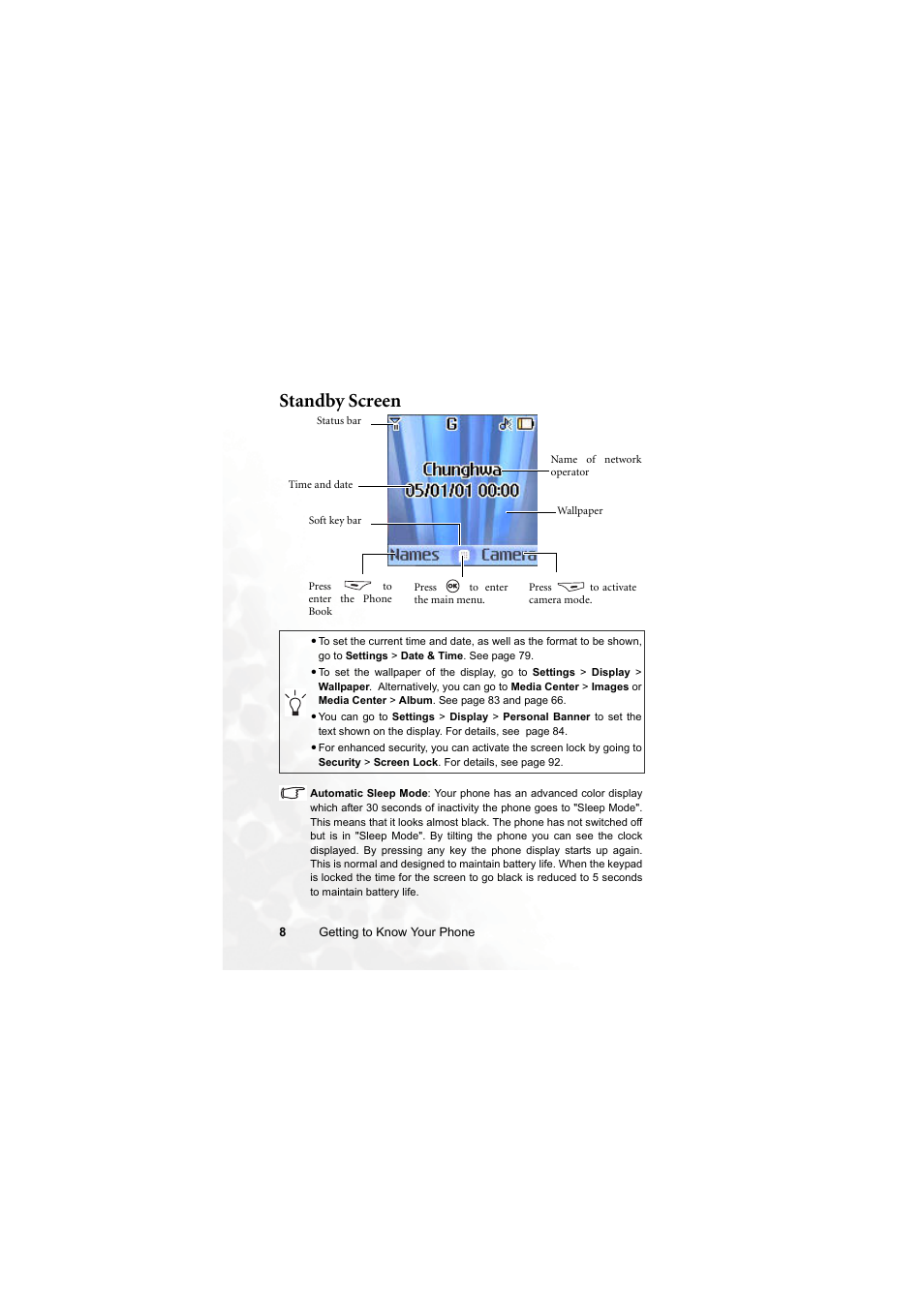 Standby screen | BenQ M315 User Manual | Page 20 / 110