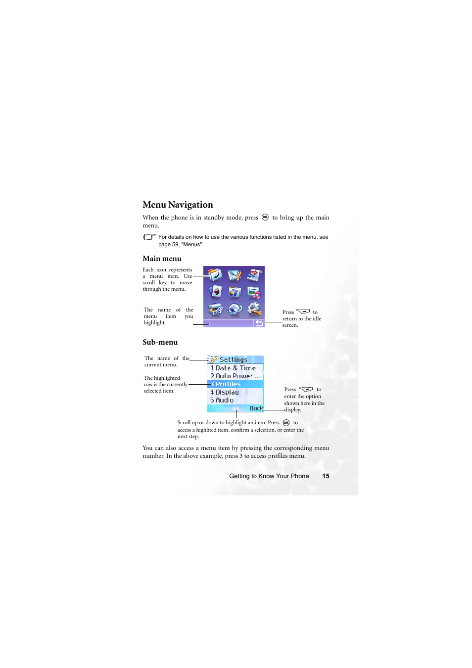Menu navigation, Main menu sub-menu | BenQ M315 User Manual | Page 27 / 110