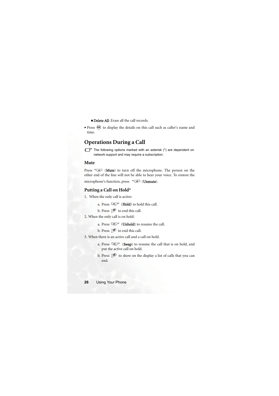 Operations during a call | BenQ M315 User Manual | Page 38 / 110