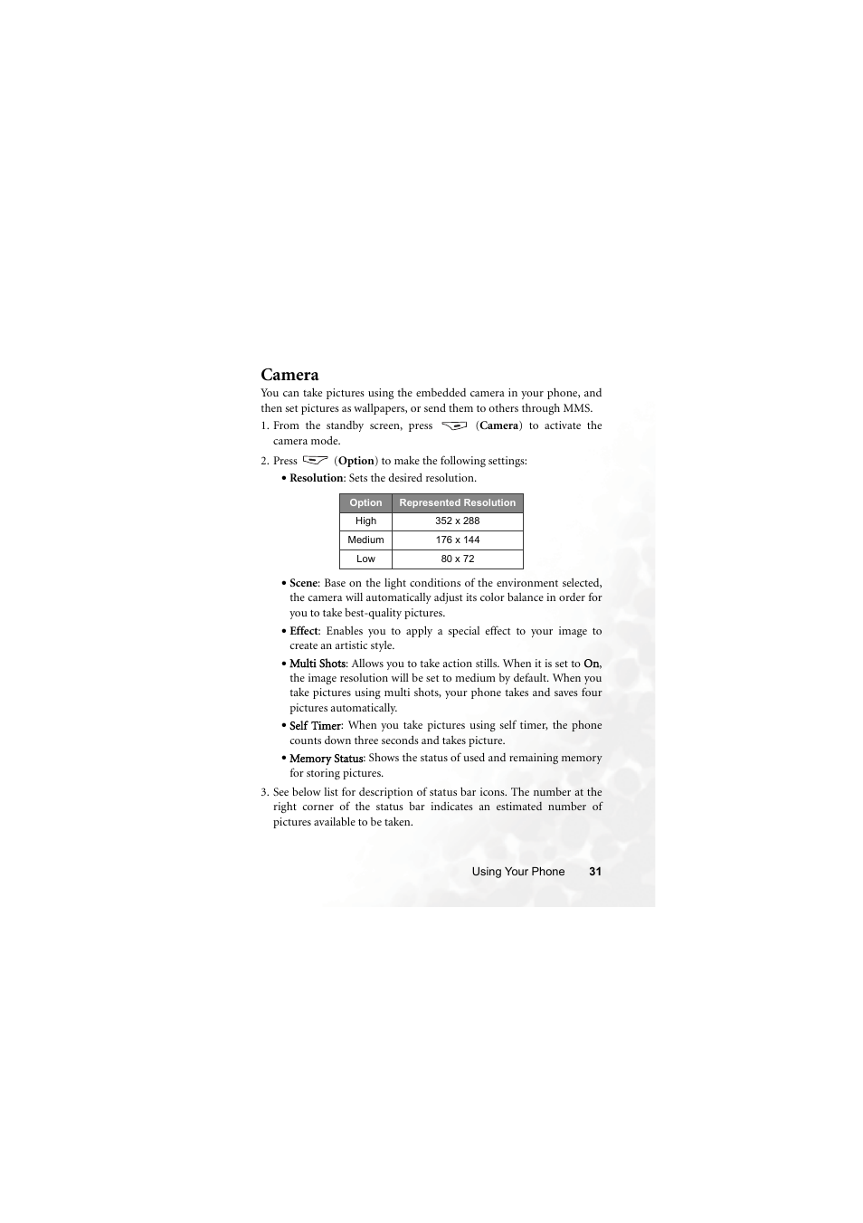 Camera | BenQ M315 User Manual | Page 43 / 110