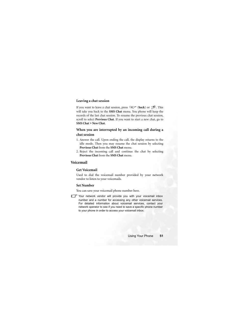 Voicemail | BenQ M315 User Manual | Page 63 / 110