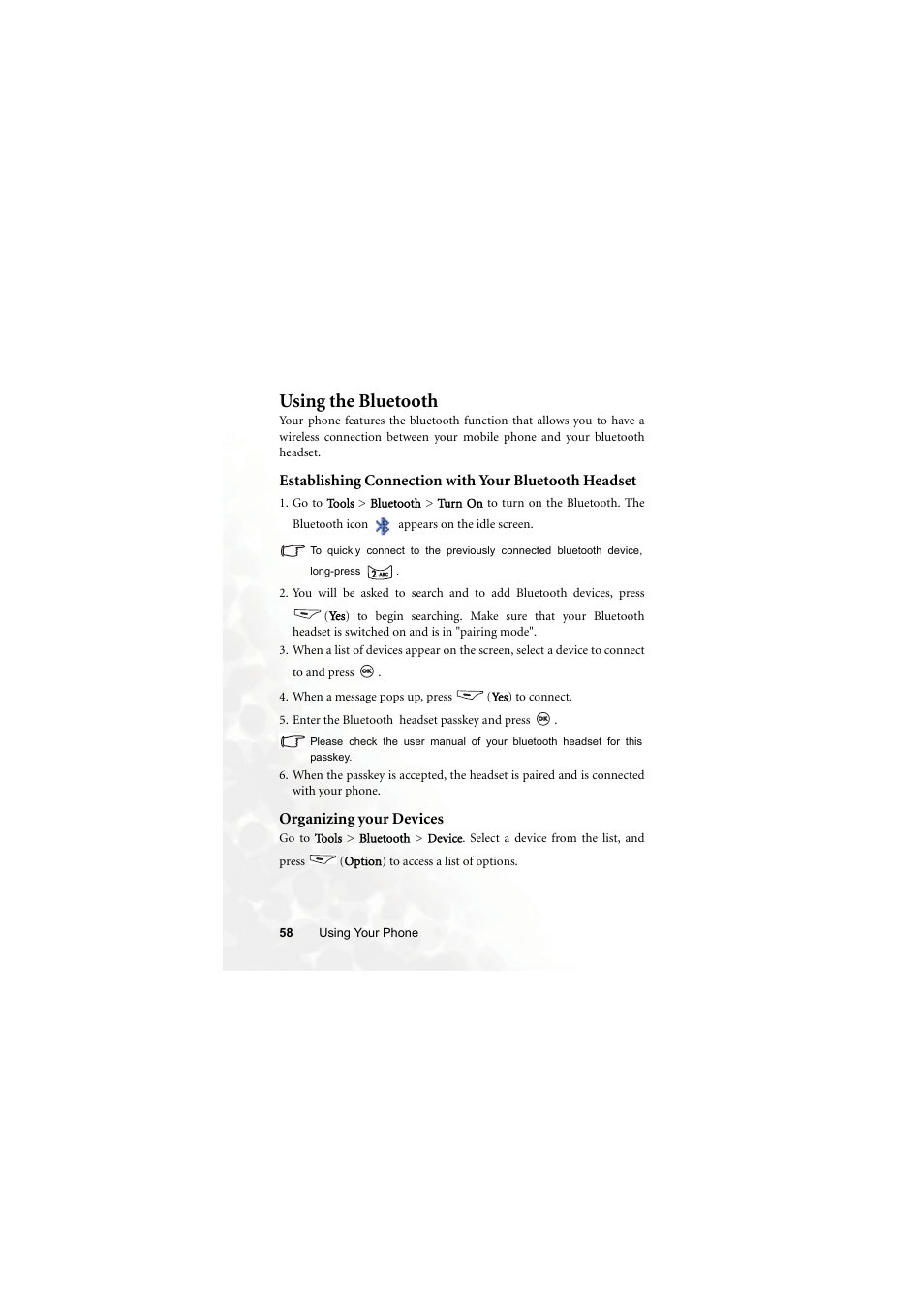 Using the bluetooth, Organizing your devices | BenQ M315 User Manual | Page 70 / 110