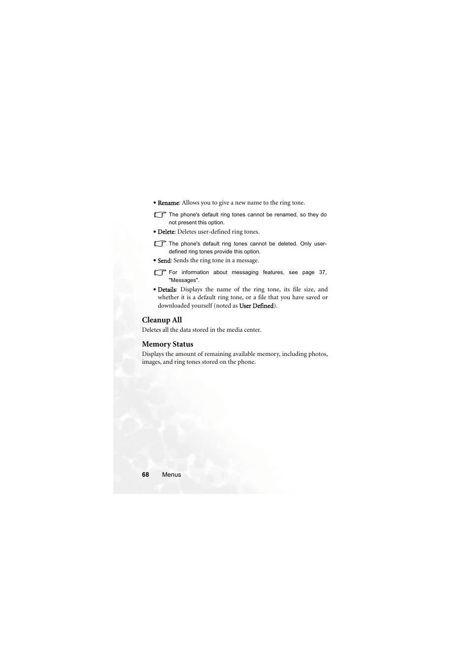 Cleanup all, Memory status, Cleanup all memory status | BenQ M315 User Manual | Page 80 / 110