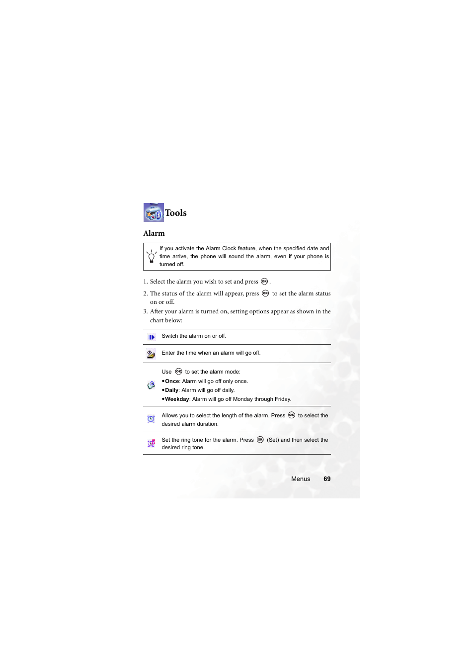 Tools, Alarm | BenQ M315 User Manual | Page 81 / 110