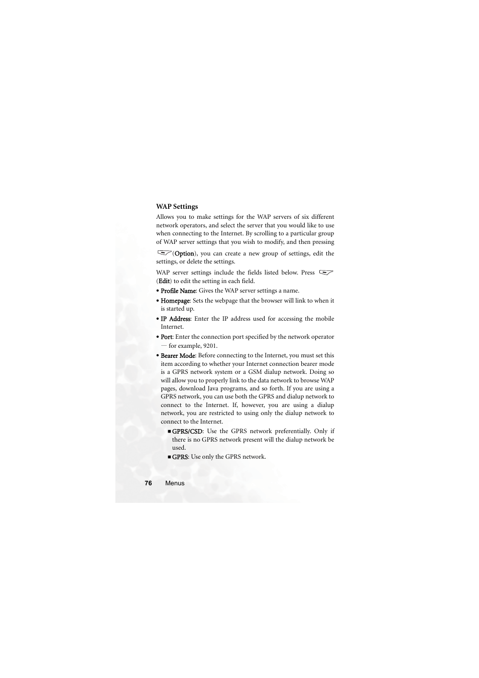 Wap settings | BenQ M315 User Manual | Page 88 / 110